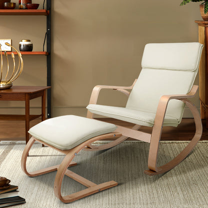 Artiss Rocking Armchair Footstool Bentwood Beige