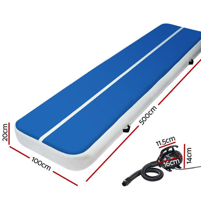 Everfit 5X1M Inflatable Air Track Mat 20CM Thick with Pump Tumbling Gymnastics Blue