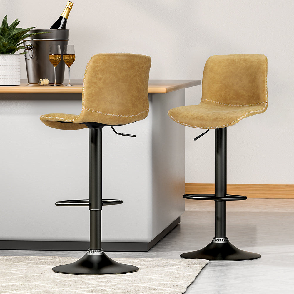 Artiss 2x Bar Stools Kitchen Swivel Bar Stool Gas Lift Chairs Barstools Brown