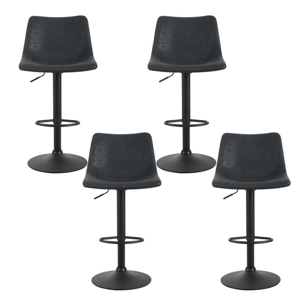 Artiss 4x Bar Stools Vintage Leather Swivel Gas Lift Black