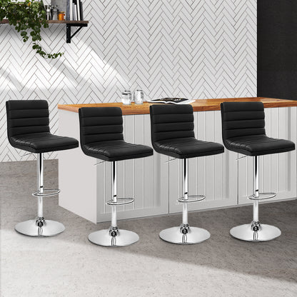 Artiss 4x Bar Stools Padded Leather Gas Lift Black