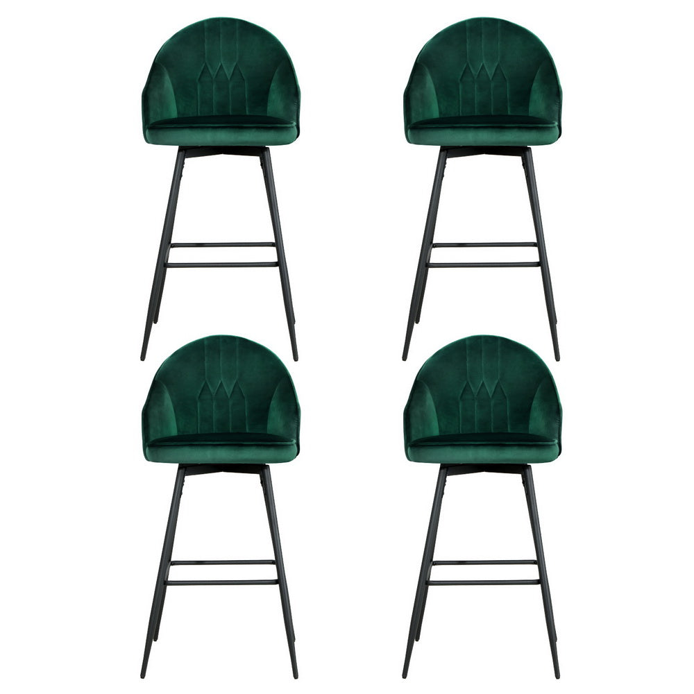 Artiss 4x Bar Stools Velvet Swivel Metal Legs Green