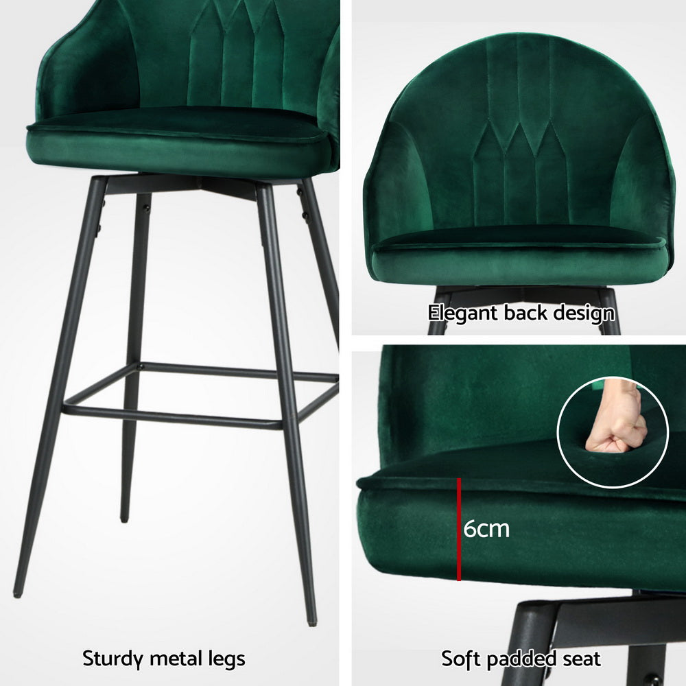 Artiss 4x Bar Stools Velvet Swivel Metal Legs Green