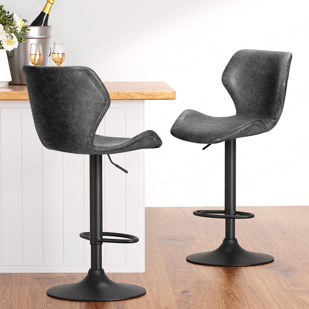 Artiss 4x Bar Stools Vintage Leather Gas Lift Black