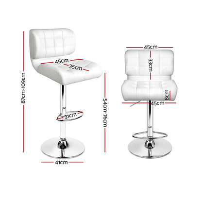 Artiss 2x Bar Stools Gas Lift Leather Padded White