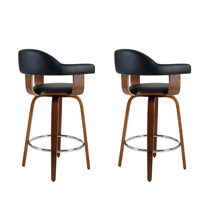 Artiss 2x Bar Stools Leather Seat Wooden Legs