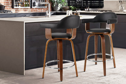 Artiss 2x Bar Stools Leather Seat Wooden Legs