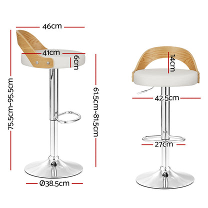 Artiss 2x Bar Stools Adjustable Leather Padded White