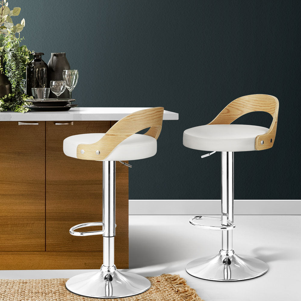 Artiss 2x Bar Stools Adjustable Leather Padded White