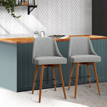 Artiss 2x Bar Stools Swivel Seat Wooden Grey