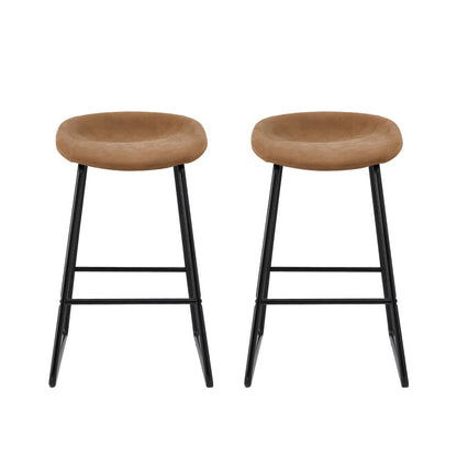 Artiss 2x Bar Stools Kitchen Dining Chairs Counter Stool PU Leather Metal Brown