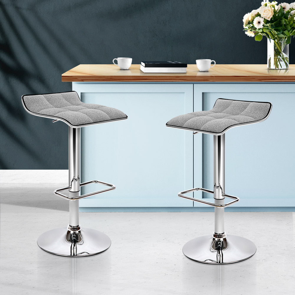 Artiss 2x Bar Stools Linen Padded Gas Lift