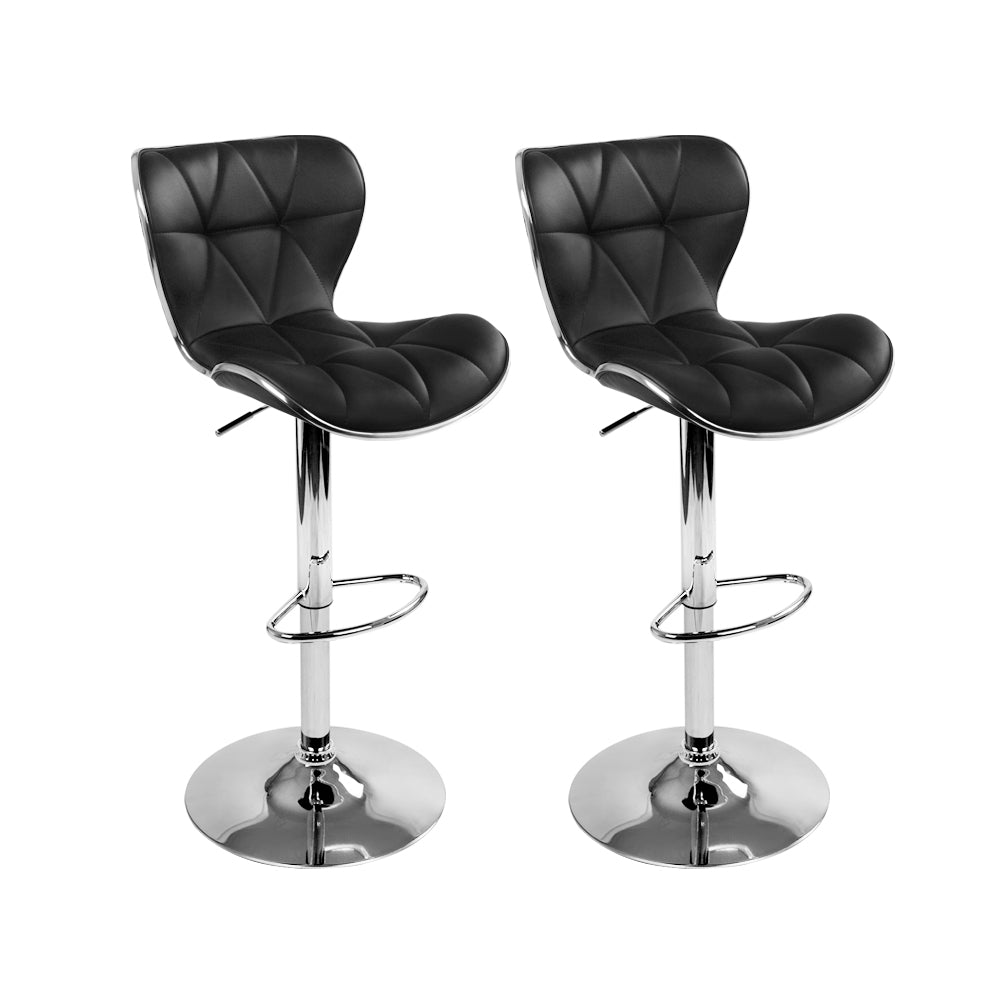 Artiss 2x Bar Stools Gas Lift Leather Seat Black