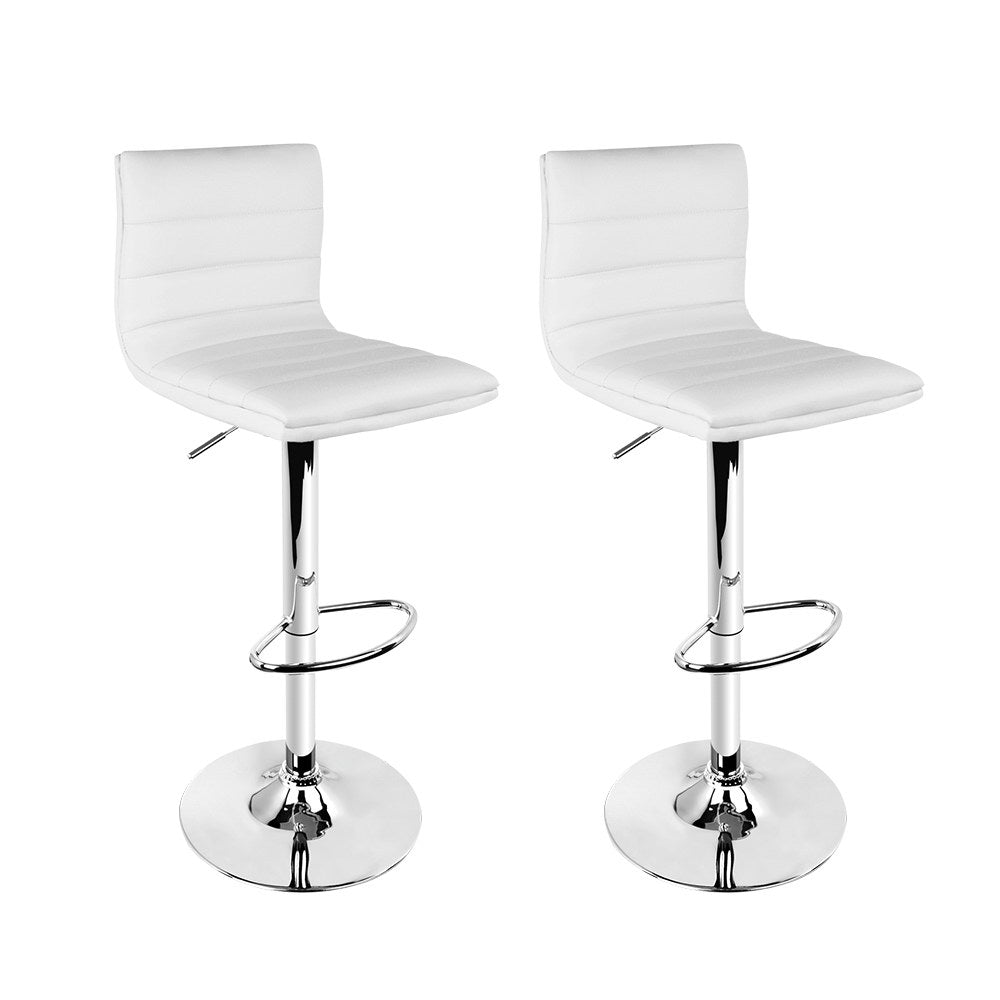 Artiss 2x Bar Stools Padded Leather Gas Lift White