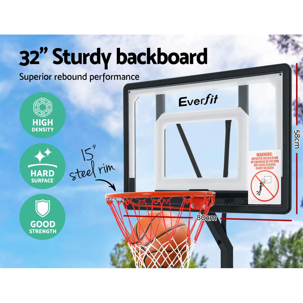 Everfit 2.6M Basketball Hoop Stand System Adjustable Portable Pro Kids Clear