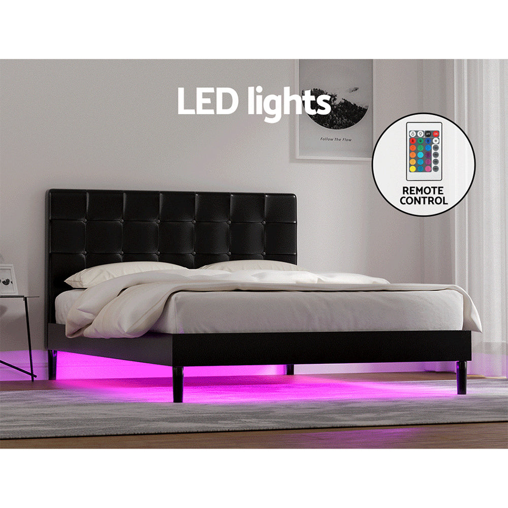 Artiss Bed Frame Double Size LED Black RAVI