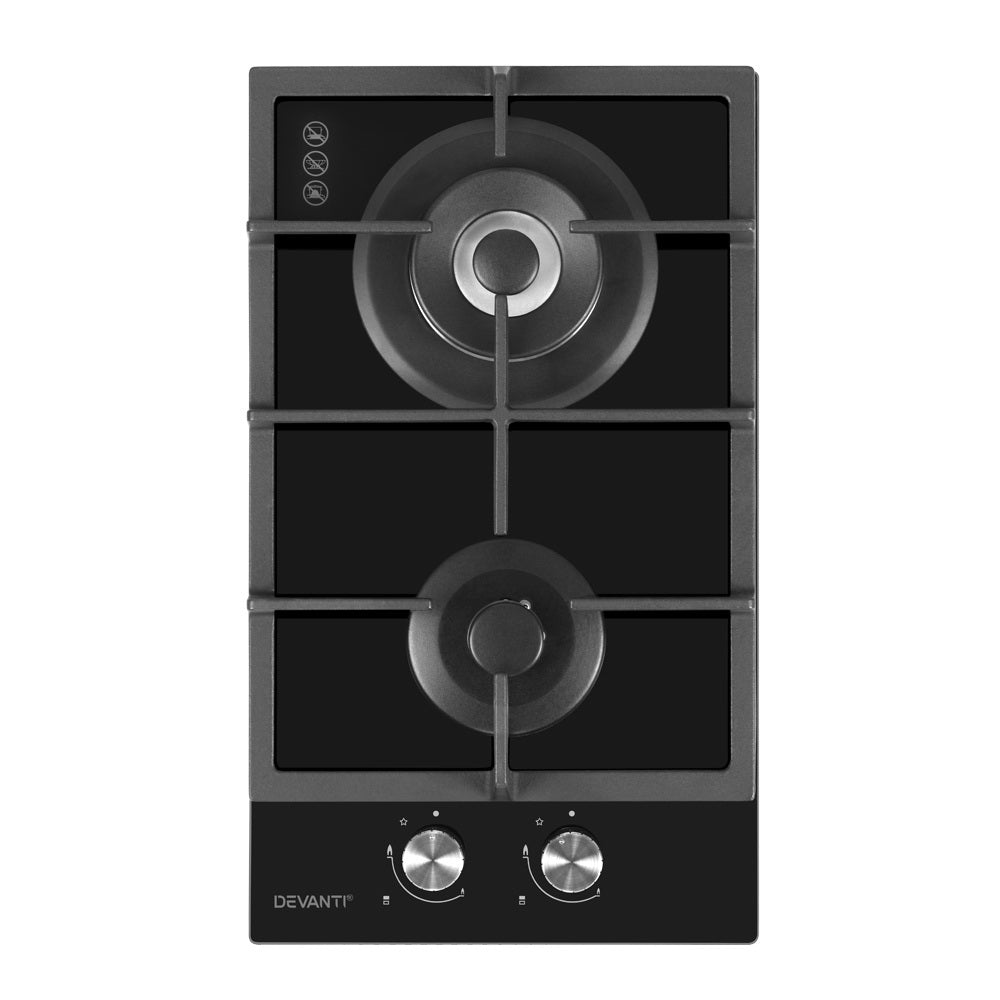 Devanti Gas Cooktop 30cm 2 Burner Black