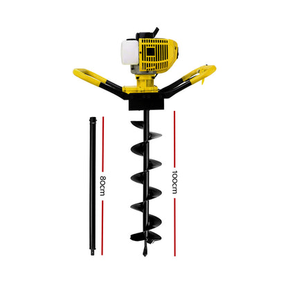 Giantz 80CC Post Hole Digger 200mm Petrol Drill Auger Extension Bits