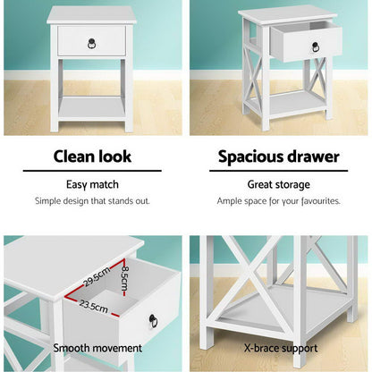 Artiss 2 X Bedside Table 1 Drawer with Shelf - EMMA White