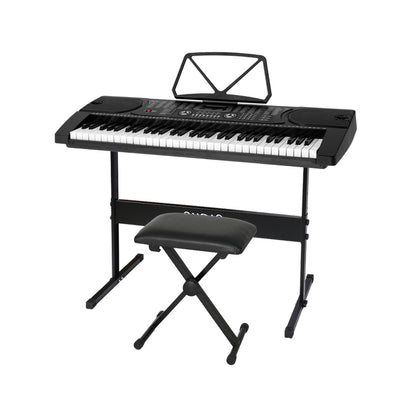 Alpha 61 Keys Electronic Piano Keyboard Digital Electric w/ Stand Stool Black