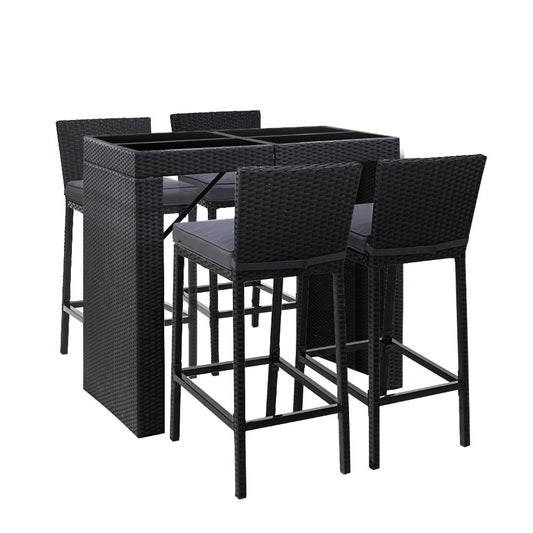 Gardeon 5-Piece Outdoor Bar Set Dining Table Stools Wicker Patio Setting