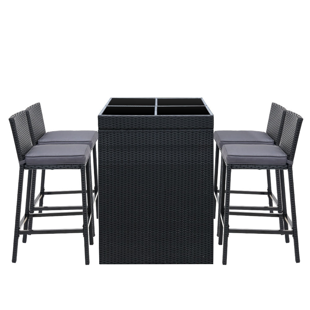 Gardeon 5-Piece Outdoor Bar Set Dining Table Stools Wicker Patio Setting