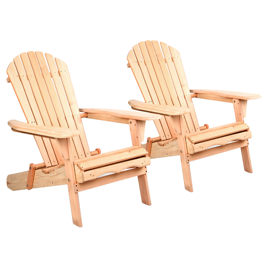 Gardeon Adirondack Outdoor Chairs Wooden Beach Chair Patio Furniture Garden Natural Set of 2