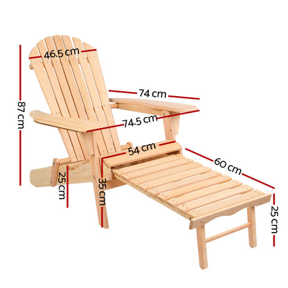 Gardeon 2PC Adirondack Outdoor Chairs Wooden Sun Lounge Patio Furniture Garden Natural