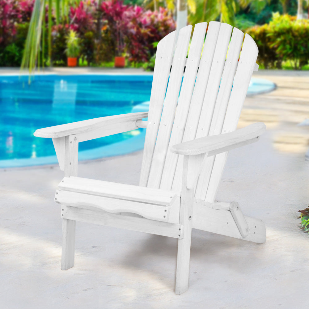 Gardeon Adirondack Outdoor Chairs Wooden Foldable Beach Chair Patio Furniture White