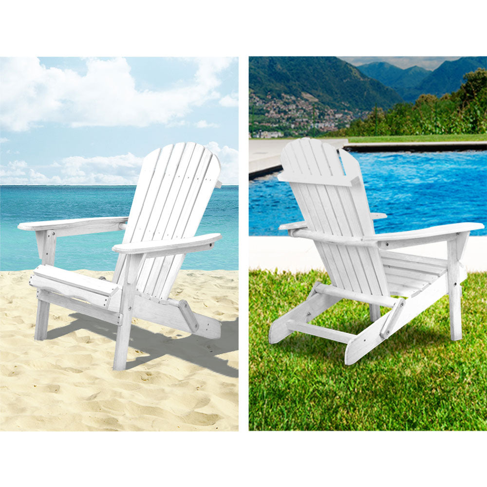 Gardeon Adirondack Outdoor Chairs Wooden Foldable Beach Chair Patio Furniture White