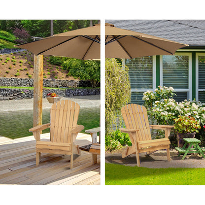 Gardeon 3PC Adirondack Outdoor Table and Chairs Wooden Foldable Beach Chair Natural