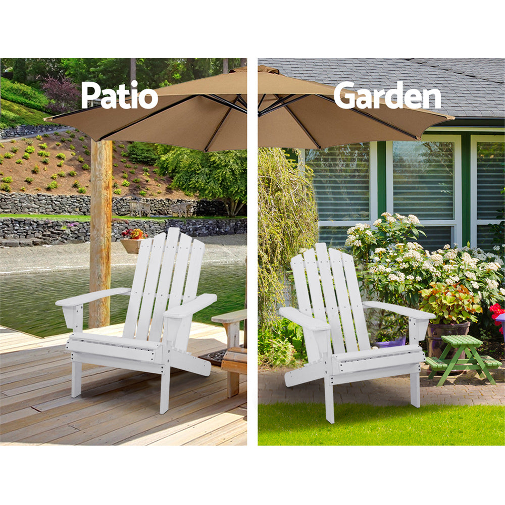 Gardeon 5PC Adirondack Outdoor Table and Chairs Wooden Sun Lounge Patio Furniture White