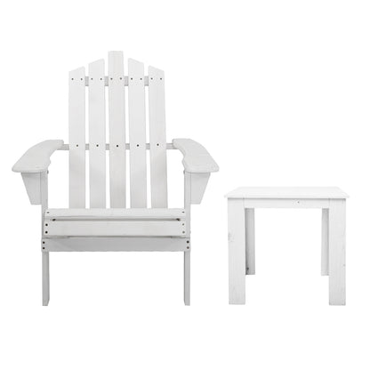 Gardeon 2PC Adirondack Outdoor Table and Chair Wooden Beach Chair Patio Furniture White