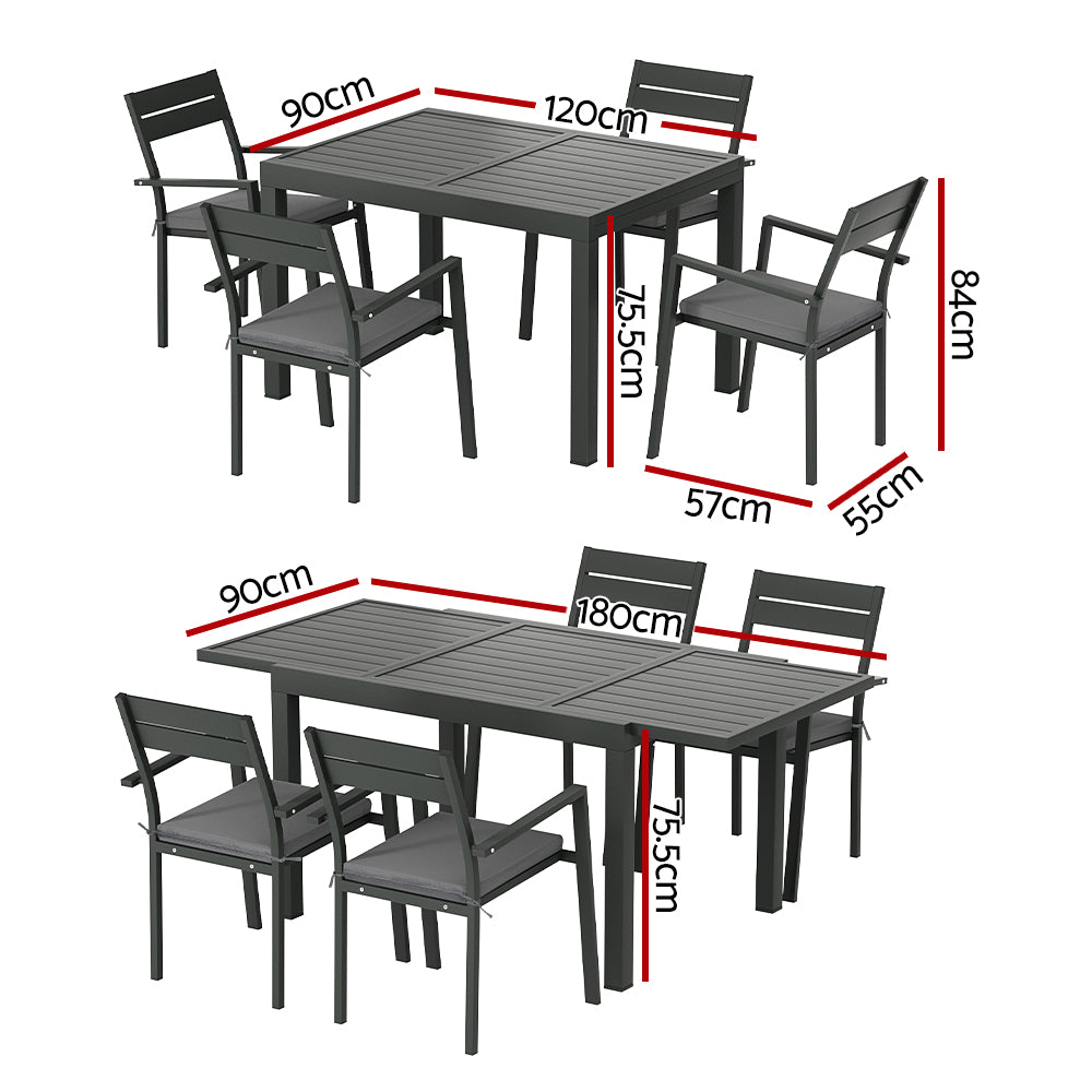 Gardeon Outdoor Dining Set 5 Piece Aluminum Extendable Table Setting Black