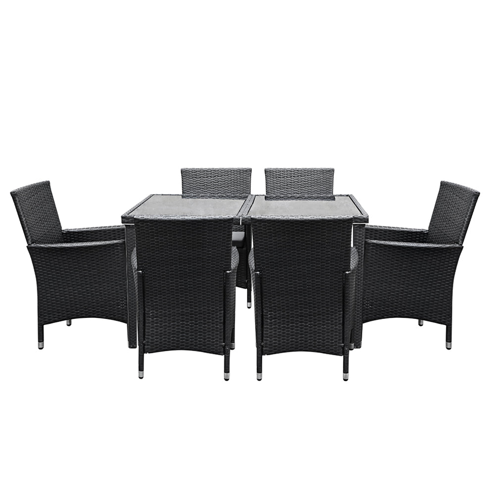 Gardeon Outdoor Dining Set 7 Piece Wicker Lounge Setting Black