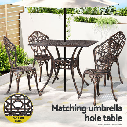 Gardeon Outdoor Dining Set 5 Piece Chairs Table Cast Aluminum Patio Brown