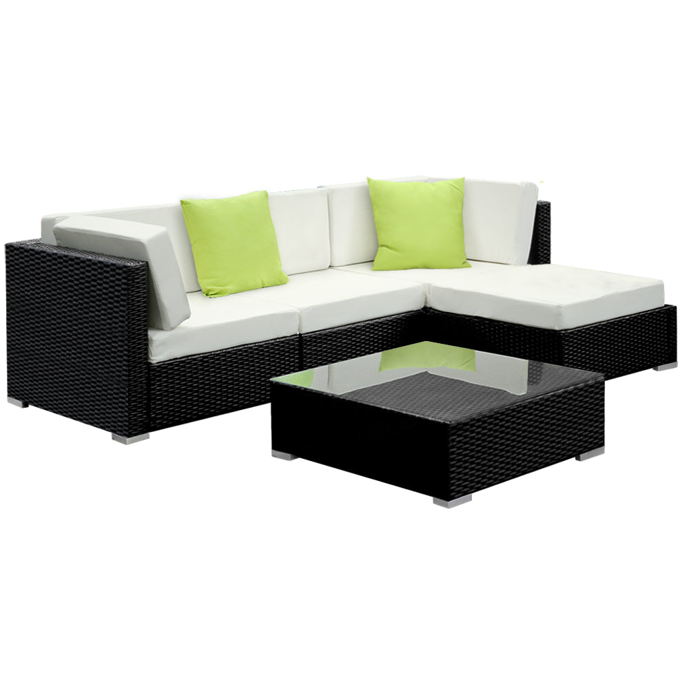 Gardeon 5-Piece Outdoor Sofa Set Wicker Couch Lounge Setting 4 Seater