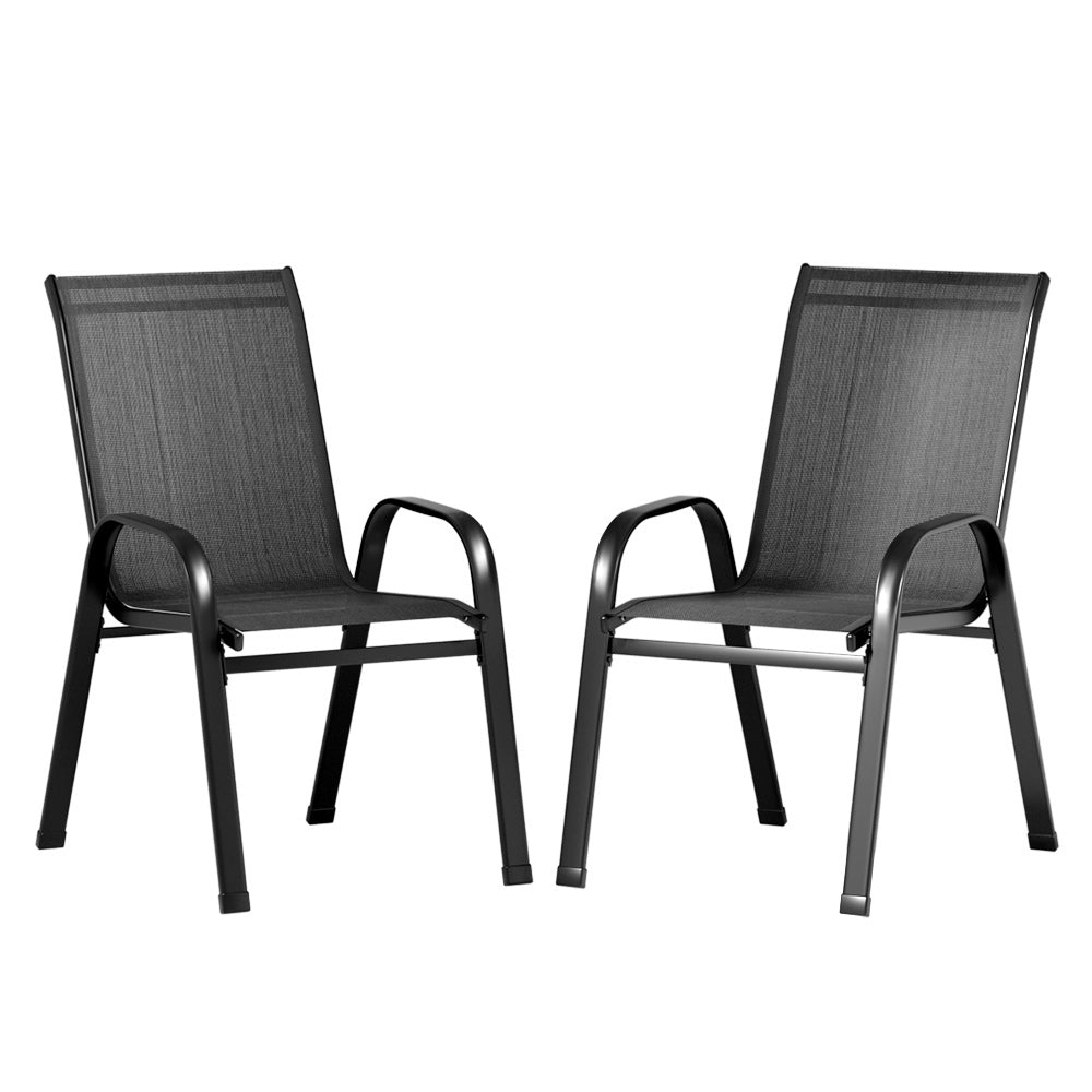 Gardeon 2PC Outdoor Dining Chairs Stackable Lounge Chair Patio Furniture Black