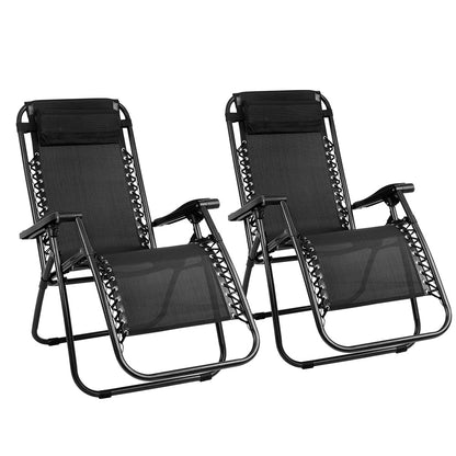 Gardeon 2PC Zero Gravity Chair Folding Outdoor Recliner Adjustable Sun Lounge Camping Black