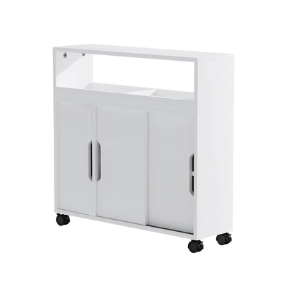 Artiss Bathroom Storage Cabinet Toilet Caddy Shelf 3 Doors With Wheels White