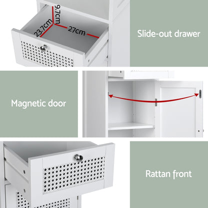 Artiss Bathroom Cabinet Storage 161cm White Rattan Tallboy Toilet Cupboard