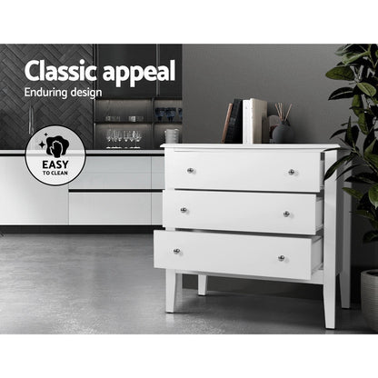 Artiss 3 Chest of Drawers - BRITTANY White