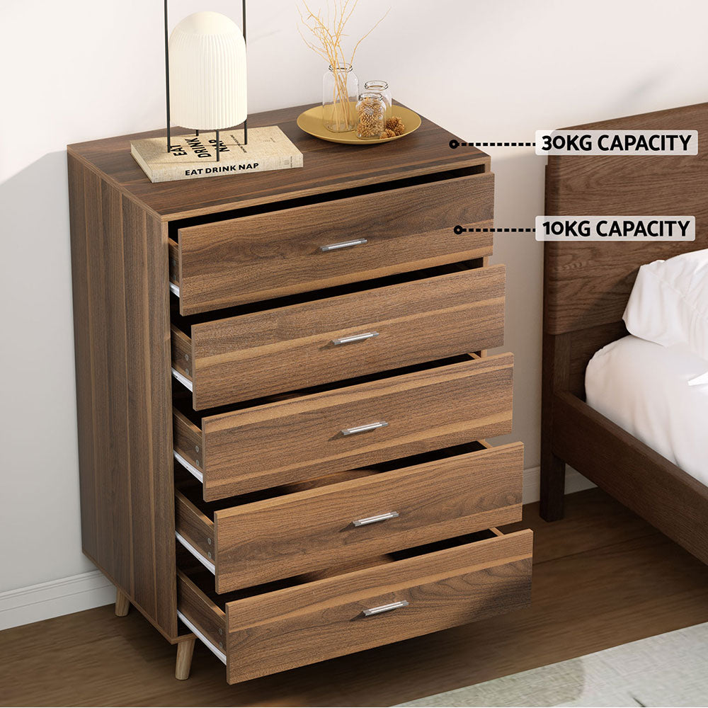 Artiss 5 Chest of Drawers - MIRI Walnut