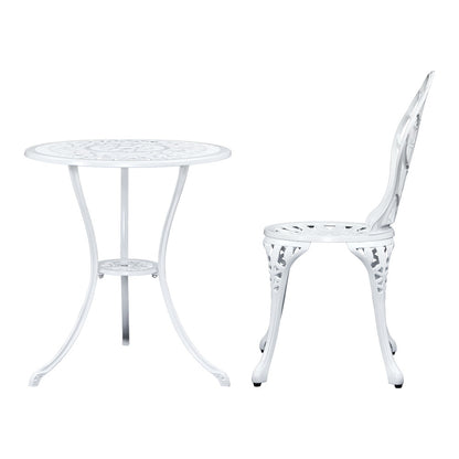 Gardeon 3PC Outdoor Setting Bistro Set Chairs Table Cast Aluminum Patio Furniture Tulip White