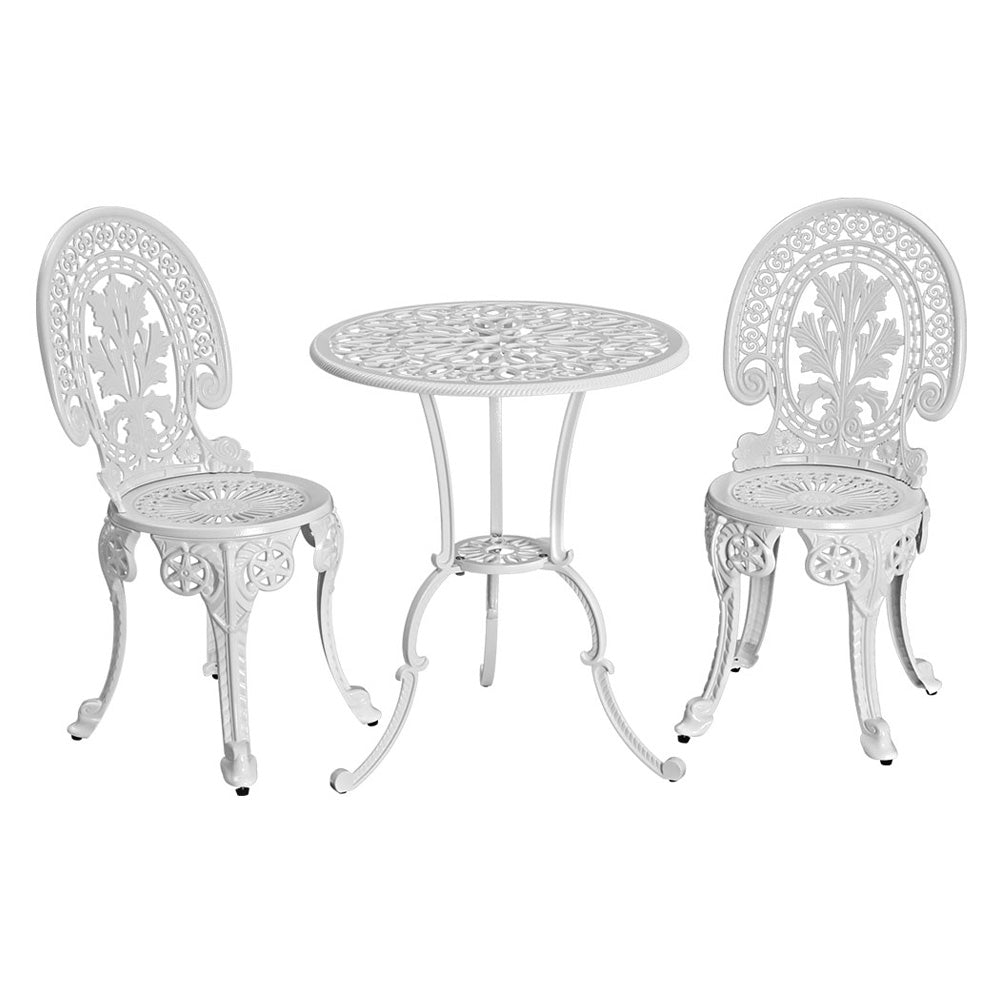 Gardeon 3PC Patio Furniture Outdoor Bistro Set Dining Chairs Aluminium White