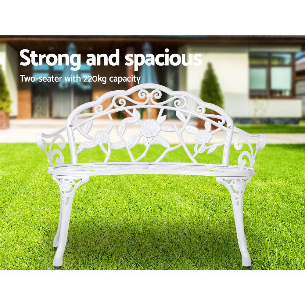 Gardeon Outdoor Garden Bench Seat 100cm Cast Aluminium Outdoor Patio Chair Vintage White