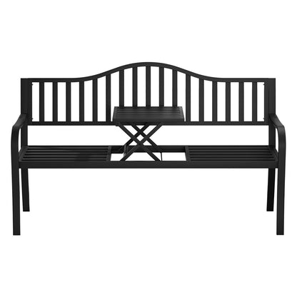 Gardeon Outdoor Garden Bench Seat Loveseat Steel Foldable Table Patio Furniture Black