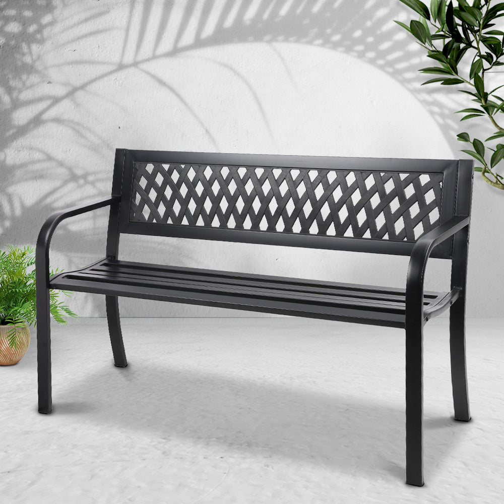 Gardeon Outdoor Garden Bench Seat Steel Outdoor Furniture 2 Seater Park Black