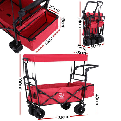 Gardeon Garden Cart with Removable Canopy Red