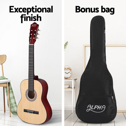 Alpha 39 Inch Classical Guitar Wooden Body Nylon String Beginner Gift Natural